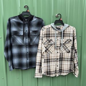 Men's Hooded Long Sleeve Flannel Shirt 2-Pack Size M